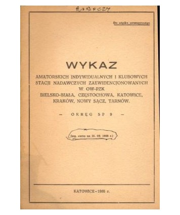 Wykaz amatorskich stacji nadawczych czynnych na terenie woj.śląskiego 1927-1988