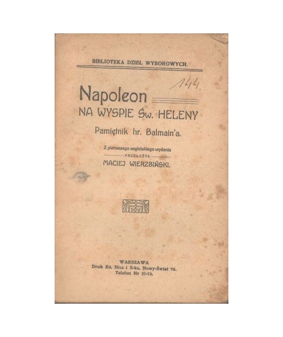 Napoleon na wyspie św. Heleny. Pamiętnik hr. Balmain'a