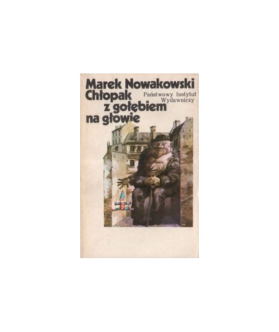 Chłopak z gołębiem na głowie